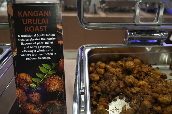 One of the millet-based dish is served at the international media center during the G20 Summit, in New Delhi, India, Saturday, Sept. 9, 2023. When the leaders of the Group of 20 arrived in host country India, they were feted by a classic Indian formula of Bollywood song and dance on the tarmac. Now as they tuck in to dinner, they are in for yet another cultural treat: dressed-up versions of a humble, earthy grain that's a staple for millions of Indians.(AP Photo/Manish Swarup)