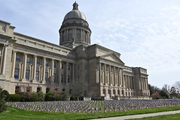 FILE - The Kentucky Capitol is seen, April 7, 2021, in Frankfort, Ky. The Kentucky House passed a sweeping measure on Thursday, Jan. 25, 2024, to fight back against crime by imposing tougher sentences, including a “three strikes” penalty to lock up felons for the rest of their lives after committing a third violent offense. (AP Photo/Timothy D. Easley, File)