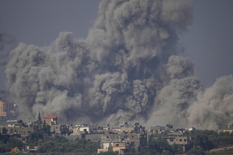 FILE - Smoke rises following an Israeli airstrike in the Gaza Strip, as seen from southern Israel on Oct. 23, 2023. (AP Photo/Ariel Schalit, File)