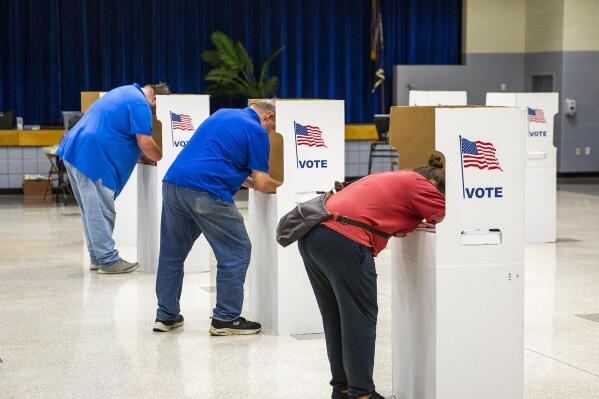 Fredericksburg, Va., residents vote on Election Day, Tuesday, Nov. 8, 2022, at Walker-Grant Middle School in Fredericksburg, Va. (Tristan Lorei/The Free Lance-Star via AP)