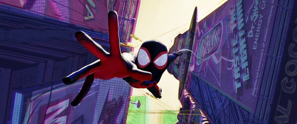 This image released by Sony Pictures Animation shows Spider-Man, voiced by Shameik Moore at Columbia Pictures and Sony Pictures Animation. "Spider-Man: Across the Spider-Verse." (Sony Pictures Animation via AP)