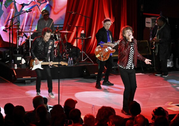 The Rolling Stones perform at a celebration for the release of their new album "Hackney Diamonds" on Thursday, Oct. 19, 2023, in New York. (Photo by Evan Agostini/Invision/AP)