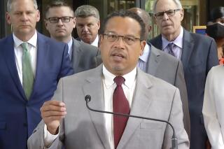 FILE - In this image taken from video, Minnesota Attorney General Keith Ellison speaks to the media June 25, 2021, at the Hennepin County Courthouse in Minneapolis, with the prosecution team, after Hennepin County Judge Peter Cahill sentenced former Minneapolis police Officer Derek Chauvin to 22 1/2 years in prison, for the May 25, 2020, death of George Floyd. (Court TV via AP, Pool, File)