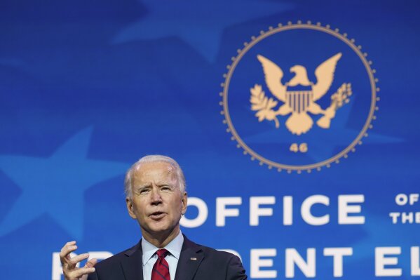 President-elect Joe Biden speaks during an event at The Queen theater in Wilmington, Del., Tuesday, Dec. 8, 2020, to announce his health care team. (AP Photo/Susan Walsh)