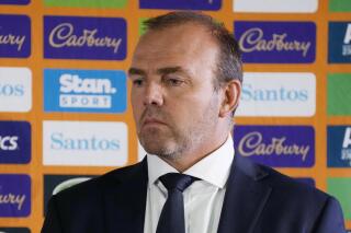 Chief executive officer of Rugby Australia Andy Marinos attends an event at Matraville Sports High School in Sydney, Jan. 31, 2023. Rugby Australia says on Monday, May 1, 2023, that Marinos will leave his position in the next few weeks to pursue other opportunities. (AP Photo/Rick Rycroft)