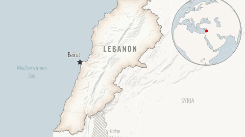Ini adalah peta lokasi Lebanon dengan ibukotanya, Beirut.  (Foto AP)