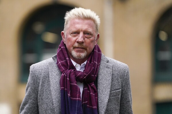 FILE - Former tennis player Boris Becker arrives at Southwark Crown Court, in London, Friday, April 8, 2022. German tennis legend Boris Becker was discharged from bankruptcy court in London after a judge found on Wednesday, May 1, 2024, he had done “all that he reasonably could do” to repay creditors nearly 50 million pounds. (AP Photo/Alberto Pezzali, File)