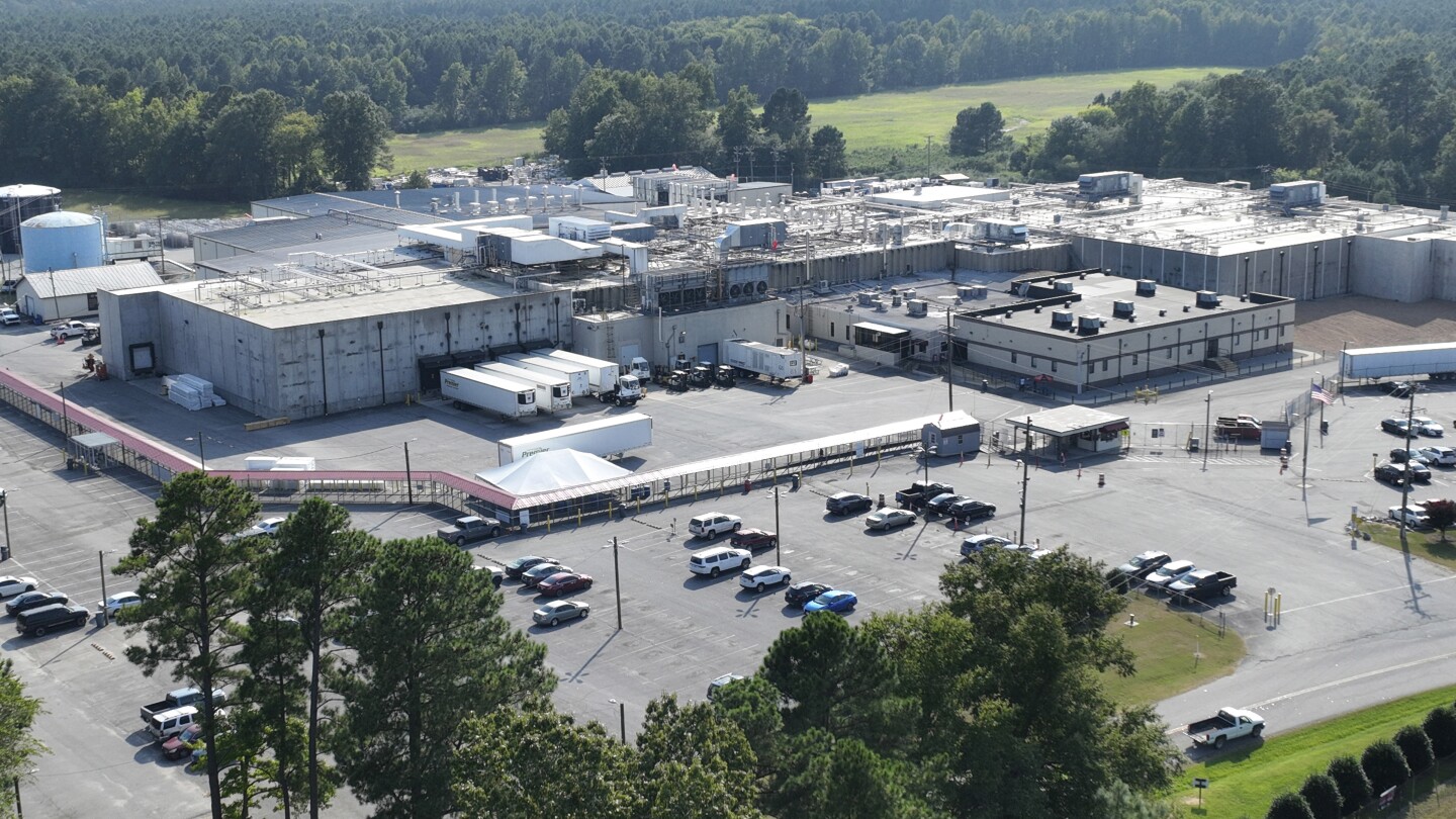 An aerial view of the Boar’s Head processing plant that was tied to a deadly food poisoning outbreak Thursday Aug. 29, 2024, in Jarratt, Va. (AP Pho