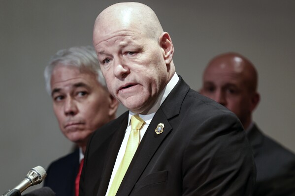 FILE - Tennessee Bureau of Investigation Director David Rausch speaks during a news conference, Jan. 26, 2023, in Memphis. Tennessee's lead investigative agency says it now takes less than half the time it took to process rape kits in August 2022, not long before the high-profile killing of a jogger shone a light on the long delays and prompted a funding boost. Rausch discussed the improvements during a budget hearing in front of Gov. Bill Lee on Wednesday, Nov. 8. (Mark Weber/Daily Memphian via AP, File)