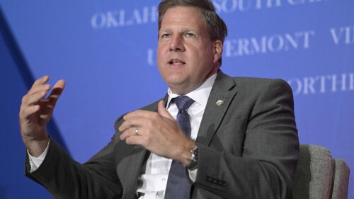 FILE - New Hampshire Gov. Chris Sununu takes part in a panel discussion during a Republican Governors Association conference, Nov. 15, 2022, in Orlando, Fla. Sununu, who considered but decided against runs for president and the U.S. Senate, said Wednesday, July 19, 2023, that he will not seek reelection in 2024. (AP Photo/Phelan M. Ebenhack, File)