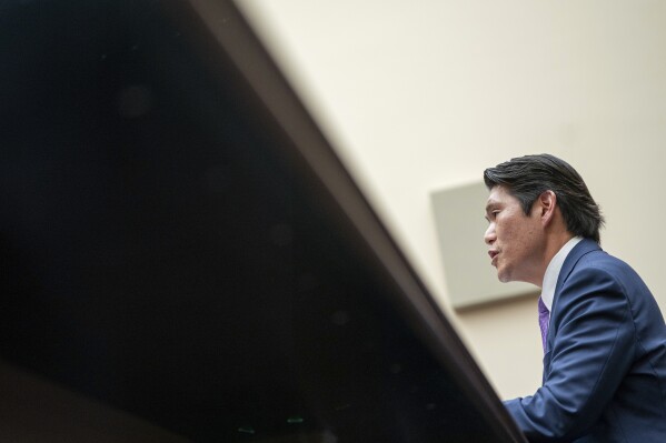 Special Counsel Robert Hur speaks during a hearing of the House Judiciary Committee in the Rayburn Office Building on Capitol Hill in Washington, Tuesday, March 12, 2024. (AP Photo/Nathan Howard)