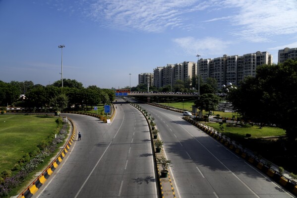 Usually a busy junction is seen almost deserted ahead of this week G 20 Summit, in New Delhi, India, Friday, Sept. 8, 2023. (AP Photo/Manish Swarup)