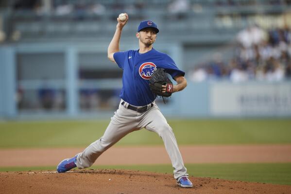 Chicago Cubs starting pitcher Zach Davies delivers a pitch during the first inning of a baseball game against the Los Angeles Dodgers in Los Angeles, Thursday, June 24, 2021. (AP Photo/Kelvin Kuo)
