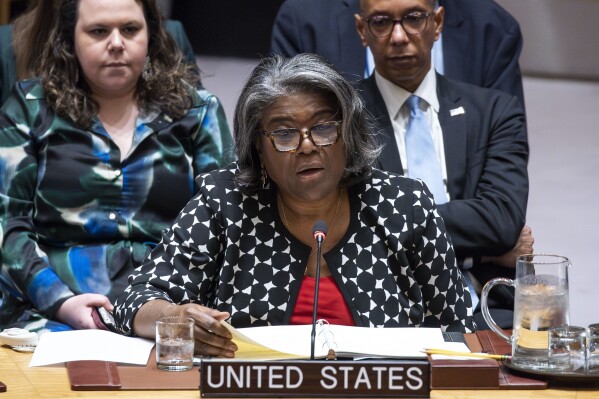 United States Ambassador and Representative to the United Nations Linda Thomas-Greenfield addresses members of the U.N. Security Council before voting during a meeting on Non-proliferation of nuclear weapons, Wednesday, April 24, 2024 at United Nations headquarters. (AP Photo/Eduardo Munoz Alvarez)