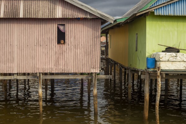 A boy looks out from the window of his house on Kabaena Island, Indonesia, Friday, Nov. 15, 2024. (AP Photo/Yusuf Wahil)