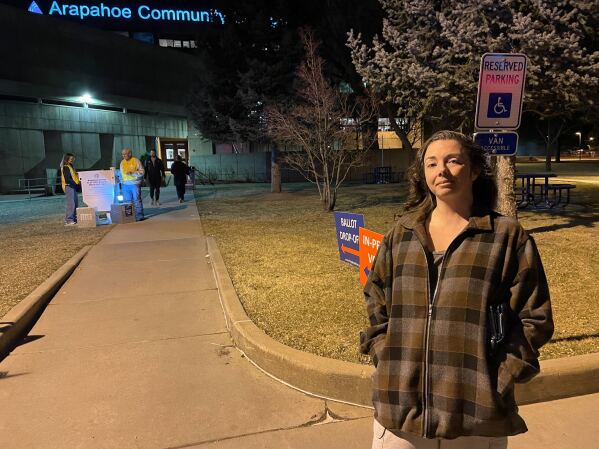 U.S. Air Force veteran Keira Havens, 40, said she voted "uncommitted" in Colorado's Democratic presidential primary on Tuesday, March 5. (AP Photo/Jesse Bedayn)