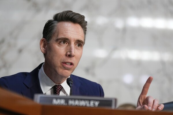 Sen. Josh Hawley, R-Mo., speaks during a confirmation hearing at the Capitol in Washington, Jan. 15, 2025. (AP Photo/Ben Curtis, File)