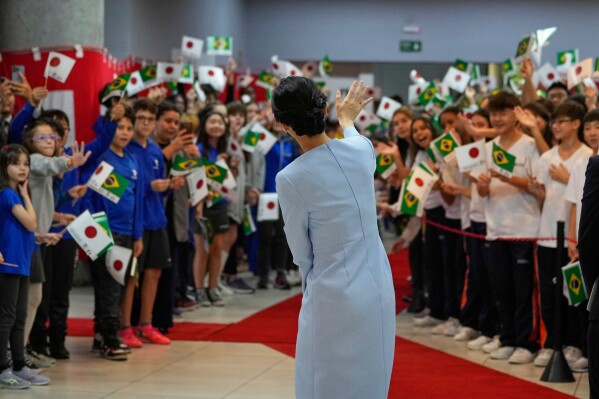 Japan's Princess Kako of Akishino attends a welcome ceremony at the Bunkyo Brazilian Society of Japanese Culture in Sao Paulo, Friday, June 6, 2025. (AP Photo/Andre Penner)