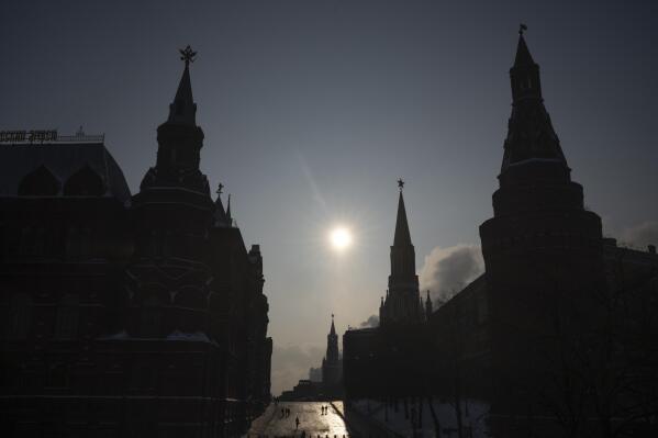 FILE - A virtually empty Red Square closed for security reasons prior to Russian President Vladimir Putin's annual state of the nation address, is seen between the Historical Museum, left, and the Kremlin Wall, right, in Moscow, Feb. 21, 2023. The U.S. has announced a new round of sanctions on Russian firms, banks, manufacturers and people. The package is aimed at entities that helped Russia evade sanctions earlier in the year-old war against Ukraine. Russia’s metals and mining sector is among those targeted in one of the U.S. Treasury Department’s “most significant sanctions actions to date,” according to the agency. (AP Photo/Alexander Zemlianichenko, File)