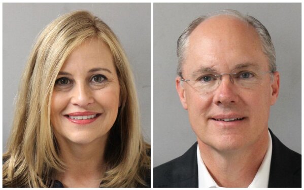
              This combination of photos provided by the Metropolitan Nashville Police Department shows Nashville Mayor Megan Barry, left, and her former bodyguard, retired police Sgt. Robert Forrest. Barry resigned Tuesday, March 6, 2018, after pleading guilty to cheating the city out of thousands of dollars as she carried on an affair with Forrest. (Metropolitan Nashville Police Department via AP)
            