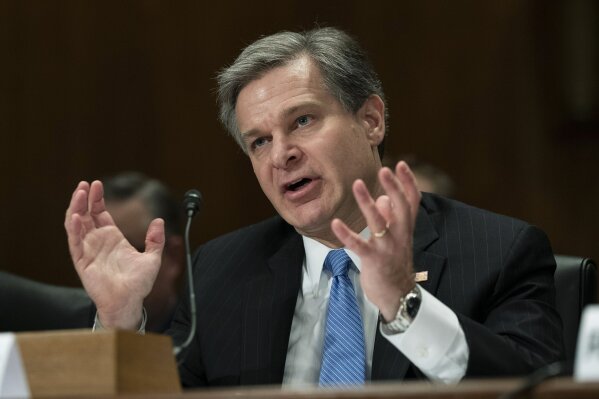 
              FBI Director Christopher A. Wray, testifies during a hearing of the Senate Committee on Homeland Security & Governmental Affairs, on Capitol Hill, Wednesday, Oct. 10, 2018 in Washington.  Wray says the FBI’s background investigation of new Supreme Court Justice Brett Kavanaugh was limited in scope but that the “usual process was followed.”  (AP Photo/Alex Brandon)
            