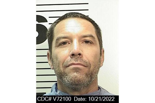 This Oct. 21, 2022, photo provided by the California Department of Corrections and Rehabiliatation shows Scott Peterson. Peterson has been moved off death row more than two years after the California Supreme Court overturned his death sentence for killing his pregnant wife two decades earlier, corrections officials said Monday, Oct. 24, 2022. Peterson was moved last week from San Quentin State Prison north of San Francisco to Mule Creek State Prison east of Sacramento. (California Department of Corrections and Rehabilitation via AP)
