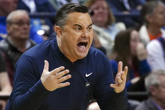 Xavier head coach Sean Miller reacts during the first half of a first-round college basketball game against Kennesaw State in the NCAA Tournament, Friday, March 17, 2023, in Greensboro, N.C. (AP Photo/John Bazemore)