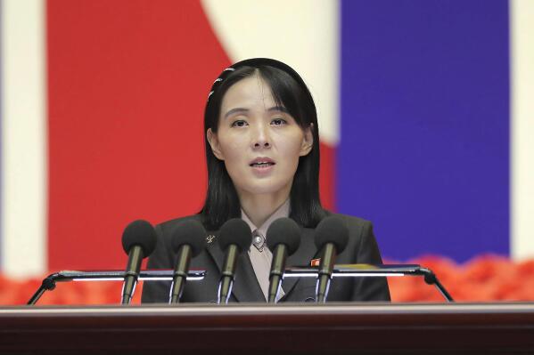 This photo provided on Aug. 14, 2022, by the North Korean government, Kim Yo Jong, sister of North Korean leader Kim Jong Un, delivers a speech during the national meeting against the coronavirus, in Pyongyang, North Korea, on Wednesday, Aug. 10, 2022, The influential sister of North Korean leader Kim Jong Un has warned the United States that it would face “a more fatal security crisis” as Washington pushes for U.N. condemnation of the North’s recent intercontinental ballistic missile test. (Korean Central News Agency/Korea News Service via AP)