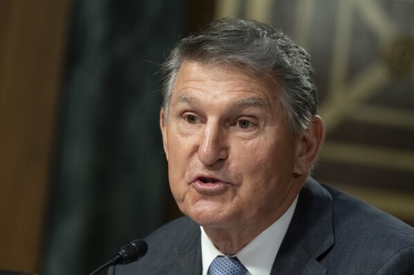 FILE - Sen. Joe Manchin, D-W.Va., speaks during a Senate Appropriations Committee hearing, July 11, 2023, on Capitol Hill in Washington. Manchin says he has registered as an independent, raising questions about his future political plans. (AP Photo/Manuel Balce Ceneta, File)