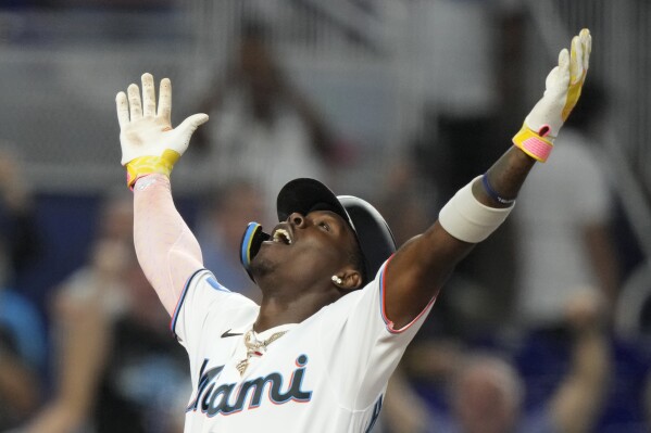 Miami Marlins' Jazz Chisholm Jr. bats during the second inning in