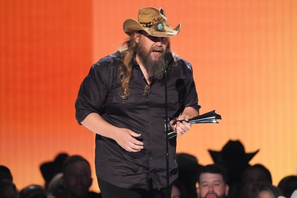 Chris Stapleton takes over the award for male artists of the year during the 60th annual Academy of Country Music Awards on Thursday, May 8, 2025, in Frisco, Texas. (AP Photo/Chris Pizzello)