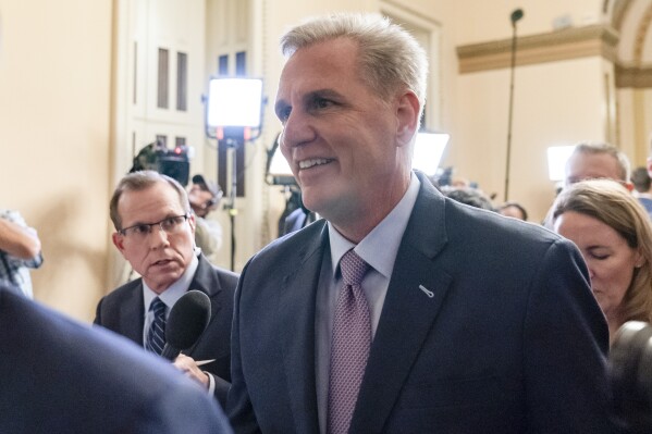 Rep. Kevin McCarthy, R-Calif., leaves the House floor after being ousted as Speaker of the House at the Capitol in Washington, Tuesday, Oct. 3, 2023. (AP Photo/Stephanie Scarbrough)