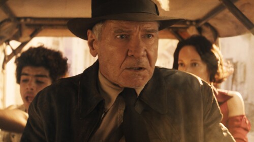 This image released by Lucasfilm shows Ethann Isidore, from left, Harrison Ford and Phoebe Waller-Bridge in a scene from "Indiana Jones and the Dial of Destiny." (Lucasfilm Ltd. via AP)