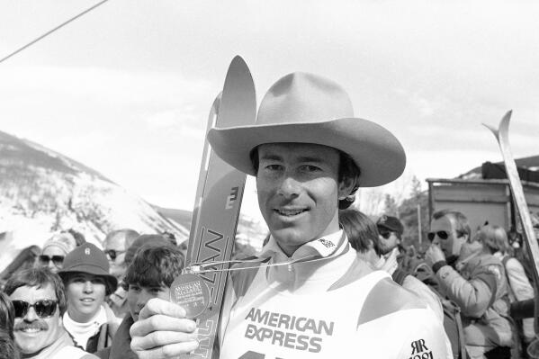 FILE - Ingemar Stenmark of Sweden put on a big cowboy hat and showed off his medal after he won the World Cup Giant Slalom ski race on March 7, 1984 in Vail, Colorado. To Ingemar Stenmark, all this fuss over Mikaela Shiffrin as she approaches his record of 86 World Cup skiing victories is beside the point. Because the 66-year-old Swede believes the American is already on another level. “She’s much better than I was. You cannot compare,” Stenmark said in an interview with The Associated Press. “ (AP Photo/Armando Trovati)