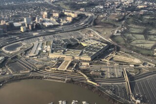 FILE - The Pentagon is seen in this aerial view in Washington, Jan. 26, 2020. The U.S. military academies must improve their leadership, stop toxic practices such as hazing and shift behavior training into the classrooms, according to a Pentagon study aimed at addressing an alarming spike in sexual assaults and misconduct. (AP Photo/Pablo Martinez Monsivais, File)