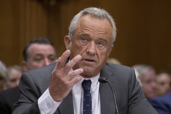 Robert F. Kennedy, Jr., President Trump's nominee to serve as Secretary of Health and Human Services testifies during a Senate Committee on Health, Education, Labor and Pensions hearing for his pending confirmation on Capitol Hill, Thursday, Jan. 30, 2025, in Washington. (AP Photo/Rod Lamkey, Jr.)