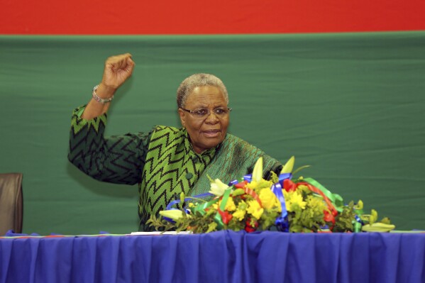 The Namibian president elected Netumbo Nandi-Ndaitwah, the ruling SWAPO party, at a press conference held in Windhoek, Namibia on Thursday, December 5, 2024, after the election results became official. (AP Photo/Dirk Heinrich, File)