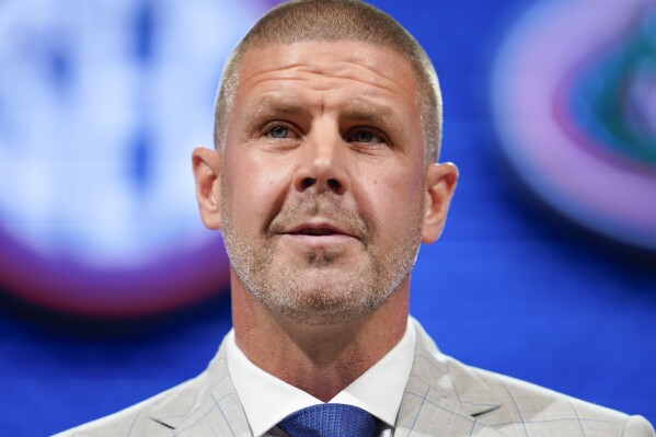 Florida head coach Billy Napier speaks during NCAA college football Southeastern Conference Media Days, Wednesday, July 19, 2023, in Nashville, Tenn. (AP Photo/George Walker IV)