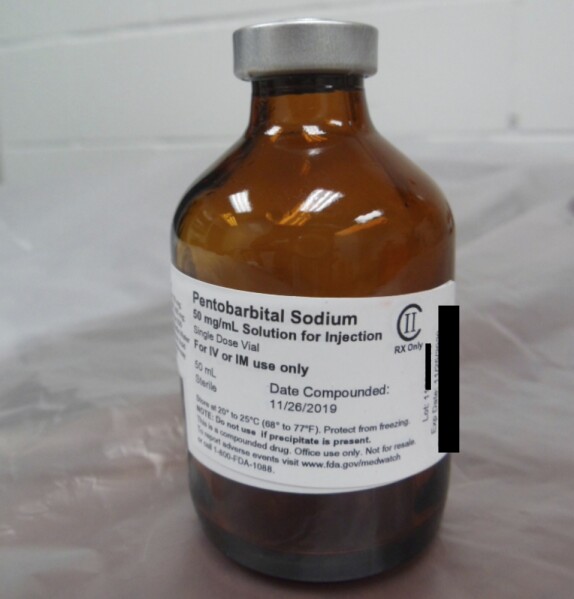 This photo provided by the U.S. Department of Justice shows a vial of pentobarbital used in the executions of two inmates in July 2020, according to court filings. (Department of Justice via AP, File)