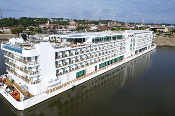 In this Tuesday, Sept. 6, 2022, photo, the Viking Mississippi cruise ship docks at the Port of Dubuque in Dubuque, Iowa. (Dave Kettering/Telegraph Herald via AP)