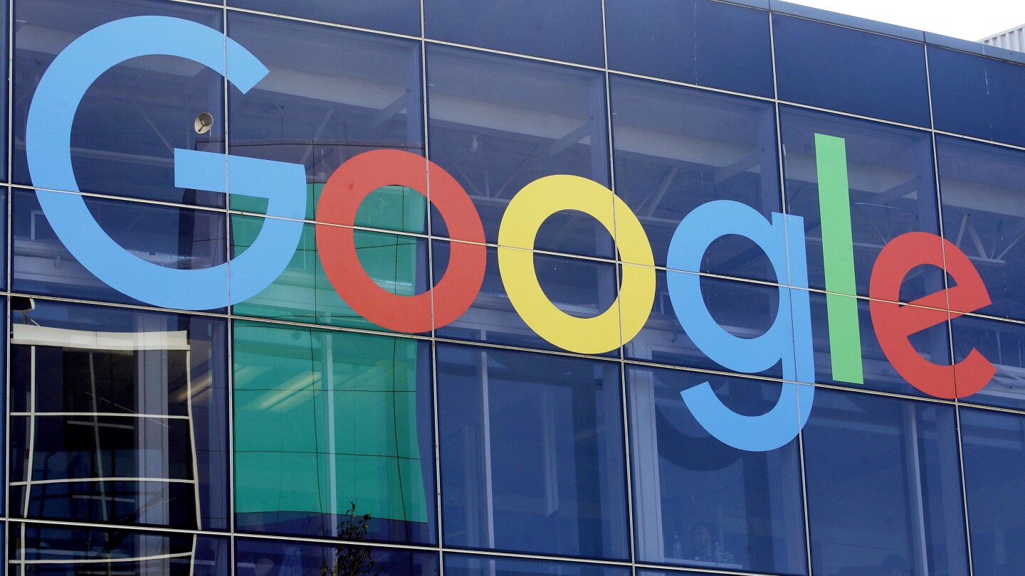 FILE - A sign is displayed on a Google building at their campus in Mountain View, Calif., on Sept. 24, 2019. Google fell far short of its ambitious go