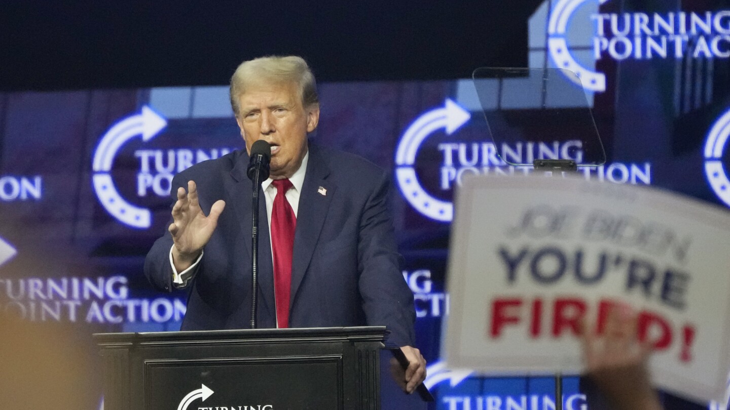 Republican presidential candidate and former President Donald Trump speaks at a campaign event Saturday, June 15, 2024, in Detroit. (AP Photo/Carlos O