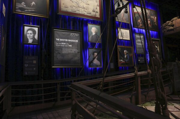 
              This April 25, 2019, photo shows on part of a 360-degree immersive experience to expand on “Hamilton” the hit Broadway musical in Chicago. “Hamilton: The Exhibition” was to open Saturday in a temporary building erected on the city’s Northerly Island along Lake Michigan. Producers said the exhibit’s 19 rooms chronicle the life of founding father Alexander Hamilton. (AP Photo/Teresa Crawford)
            