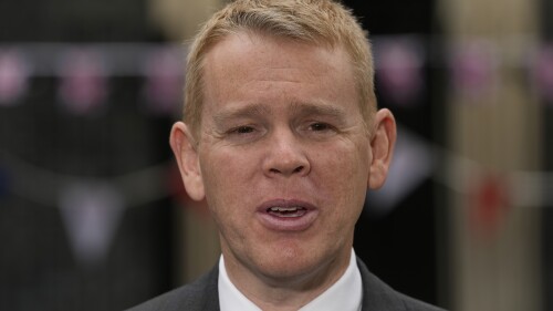 FILE - Prime Minister of New Zealand Chris Hipkins speaks to the media after meeting Britain's Prime Minister Rishi Sunak, in Downing Street, London, on May, 5, 2023. The United States has Air Force One, a plane that can refuel in midair and act as a presidential command center. New Zealand has Betty, an aging Boeing 757 that officials on Monday, June 26, acknowledged was so prone to breakdowns they had sent a backup to ensure Prime Minister Chris Hipkins didn’t get stranded in China, where he is leading a trade delegation. (AP Photo/Frank Augstein, File)