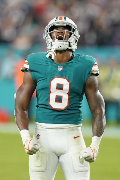 Dolphins safety Jevon Holland heads to locker room before halftime