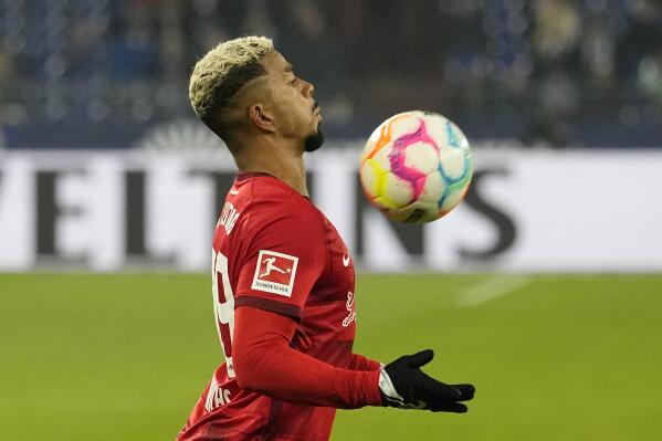 FILE - Leipzig's Benjamin Henrichs controls the ball during the German Bundesliga soccer match between FC Schalke 04 and RB Leipzig at the Arena in Gelsenkirchen, Germany, Jan. 24, 2023. Leipzig defender Benjamin Henrichs posted a video on TikTok on Thursday April 6, 2023, showing hateful messages, including racist abuse, that he received on Instagram following his team’s 2-0 win over Borussia Dortmund in the German Cup. (AP Photo/Martin Meissner, File)