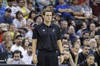 FILE - Former San Antonio Spurs summer league head coach Will Hardy looks on during the second half of an NBA summer league basketball game against the Utah Jazz on July 7, 2015, in Salt Lake City. Boston Celtics assistant Will Hardy has accepted an offer to become the new coach of the Utah Jazz, a person with knowledge of the negotiations said Tuesday, June 28, 2022. (AP Photo/Rick Bowmer, File)
