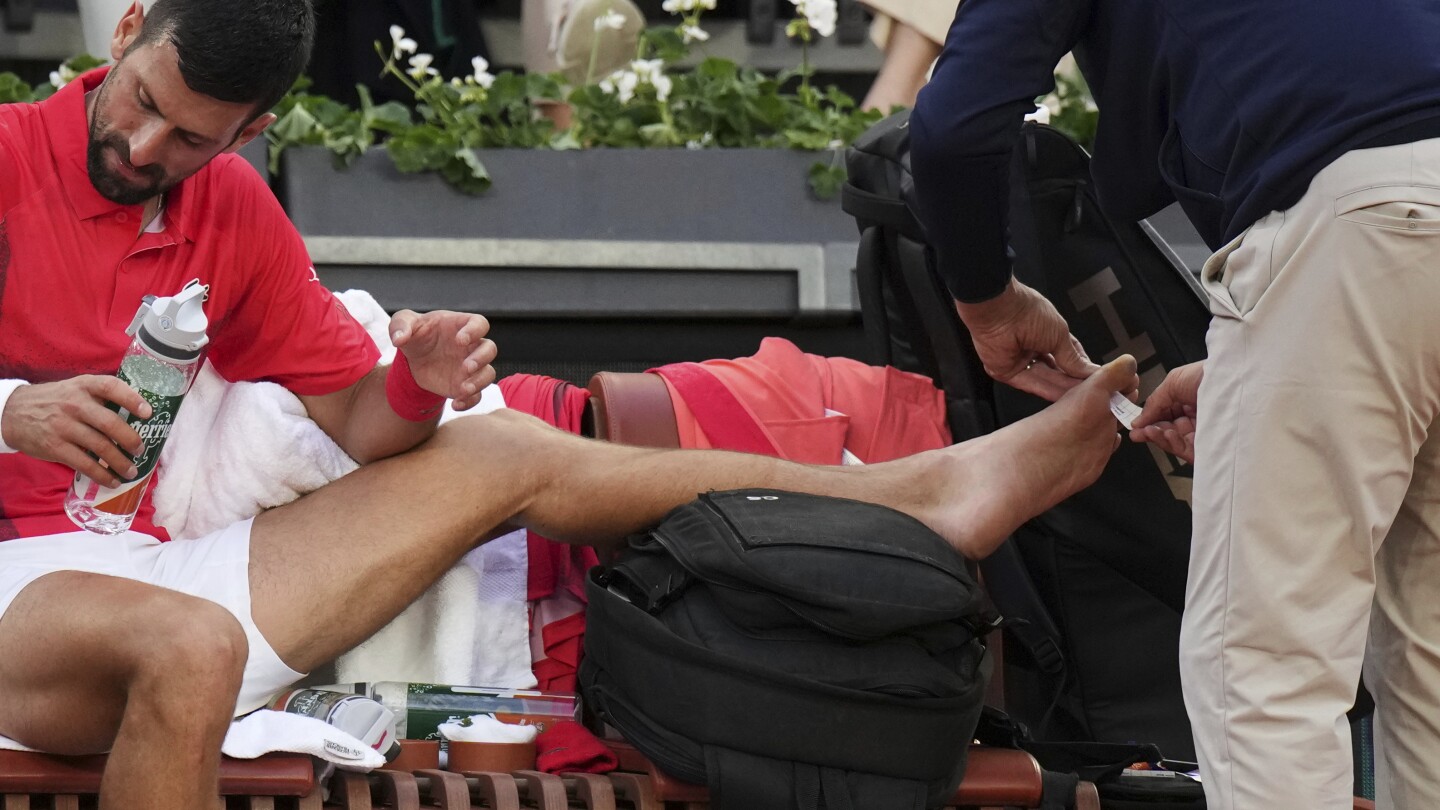 French Open: Novak Djokovic takes a medical timeout for a toe blister in a victory over Moutet