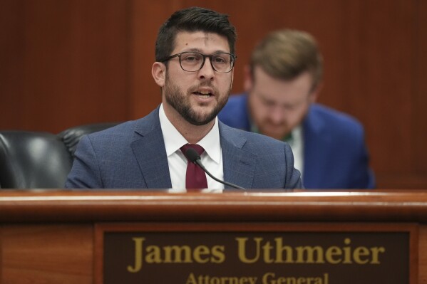 Florida Attorney General James Uthmeier speaks during a meeting between Gov. Ron DeSantis and the state cabinet at the Florida capitol in Tallahassee, Fla., March 5, 2025. (AP Photo/Rebecca Blackwell, File)