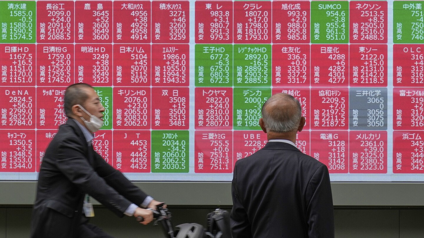 Asian shares mostly lower, trading in a narrow range with US markets closed for Memorial Day
